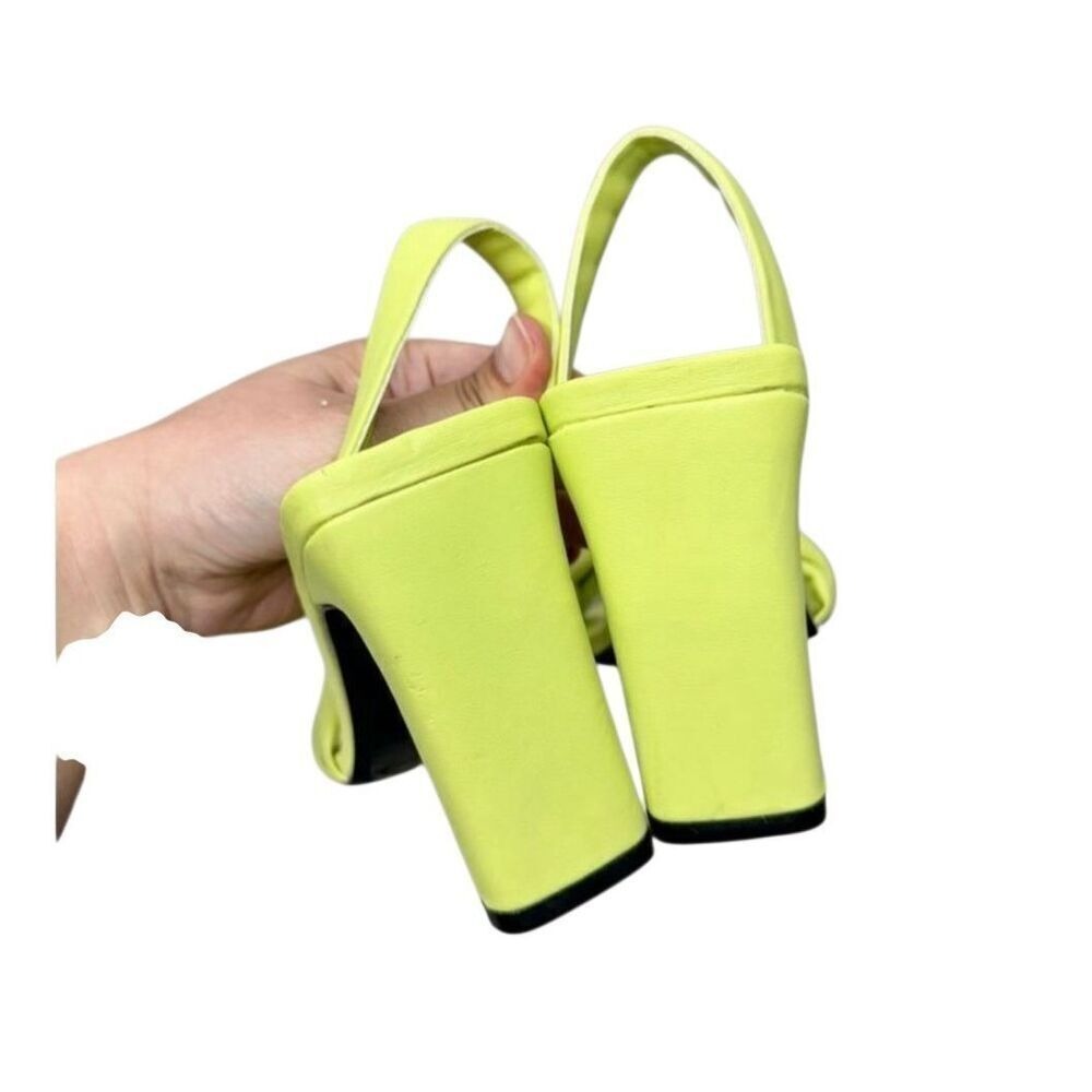 Abound Abryleigh Neon Lime Green Twisted Strap Square Toe Block Heel Sandals 5.5 - Picture 8 of 10